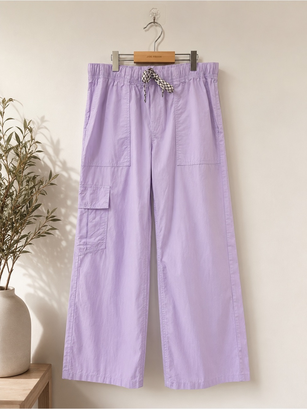 Aerie Lilac Cotton Wide Leg Cargo Pants | Drawstring Waist | Size Small - Picture 2 of 8